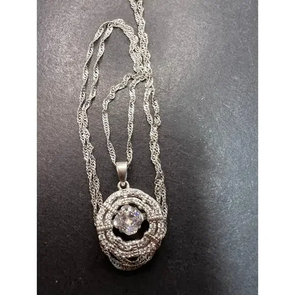 Asscher CZ Rhodium Over Sterling Silver Dancing Pendant With Chain - Picture 4 of 11